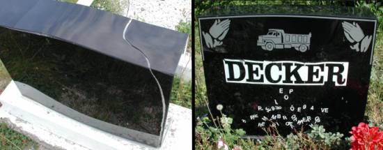 damaged plastic headstone